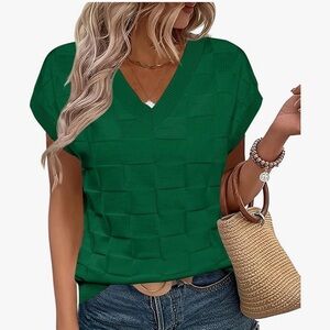 LOMON Womens Summer Cap Sleeve Sweater Vest V Neck Checkerboard black SMALL  NWT